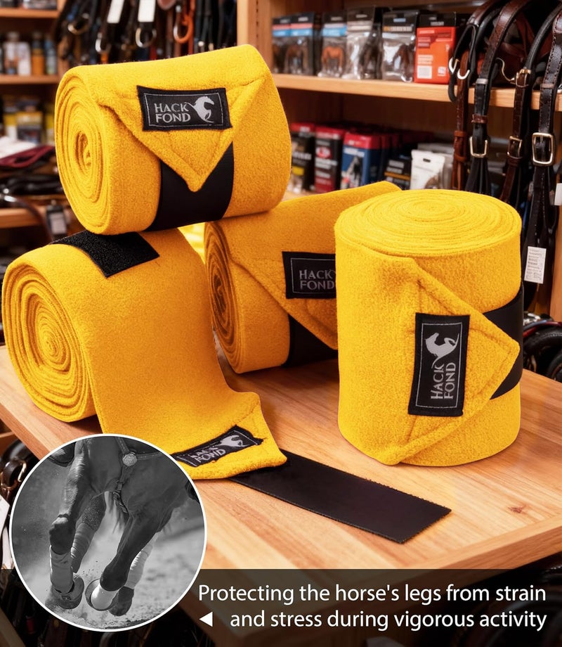 HackFond Fleece Horse Polo Leg Wraps Set of 4, 10' Horse Leg Bandages Stable Supplies Equestrian Boots Yellow - Image 2